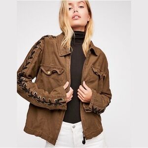 Free People Brown Utility Jacket with Black Detailing